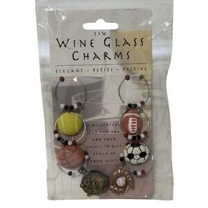 Sports Wine Glass Charms Set Of 6 Football Baseball Hockey Soccer Basketball
